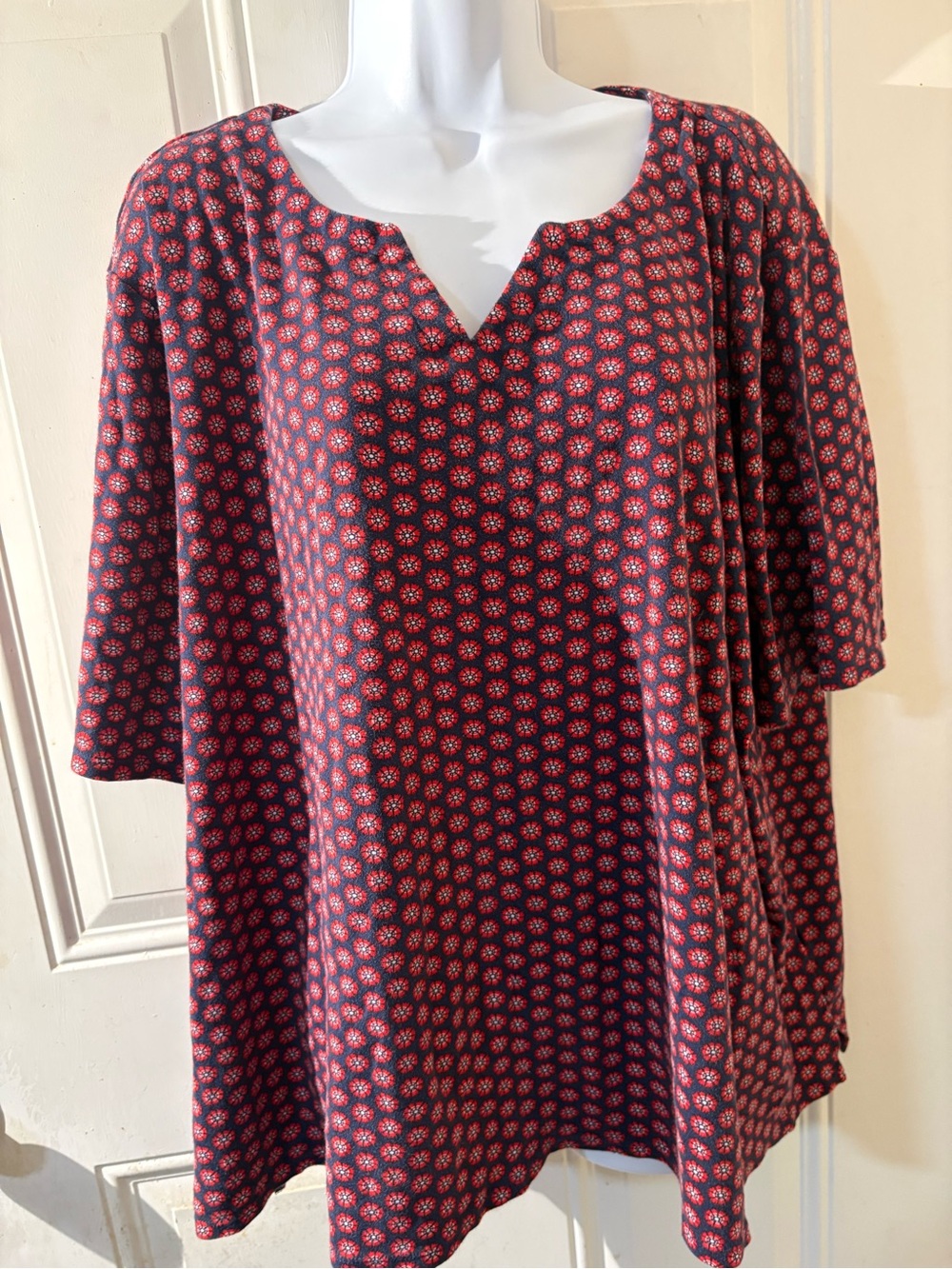 croft & barrow Navy Tunic with Red Medallion Print